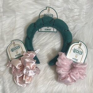 New Scunci Conair Wicked Green Headband Pink Scrunchies Set